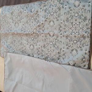 2 WestPoint Home king shams blueish gray with brown trim